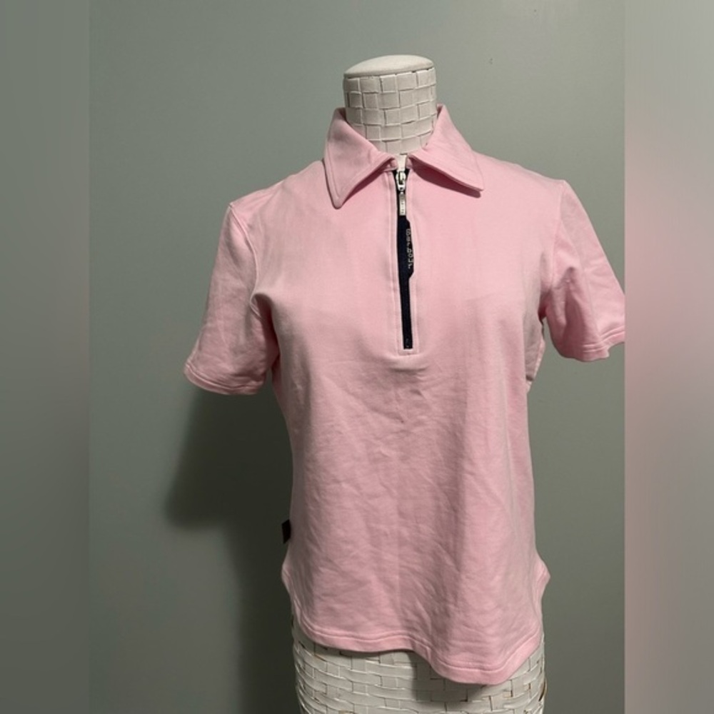 Barbour pink half zip short sleeve cotton golf shirt